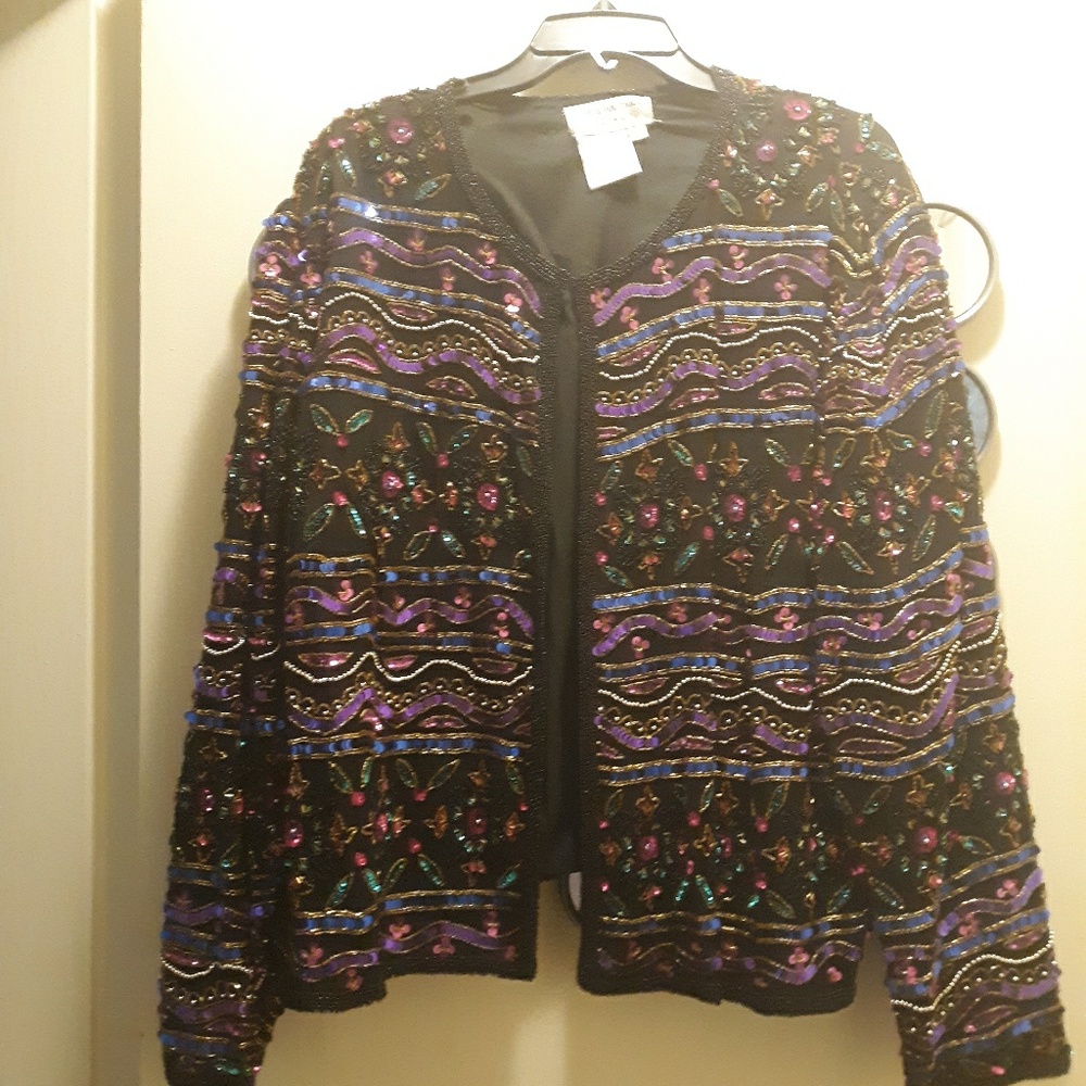 Black and Blue Blazer with Geometric Pattern